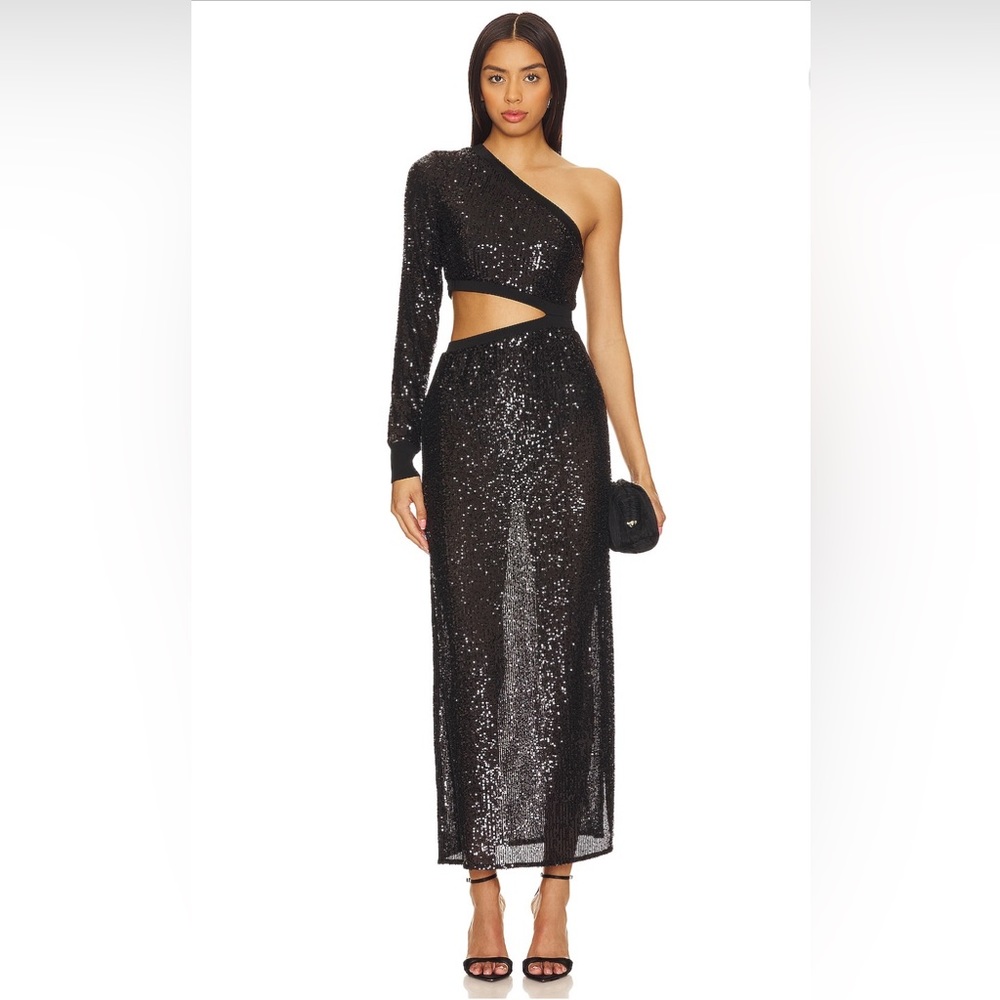 BLACK ALL SAINTS SEQUIN CUT OUT GOWN WITH SLIT . Size M . BRAND NEW WITH TAGS